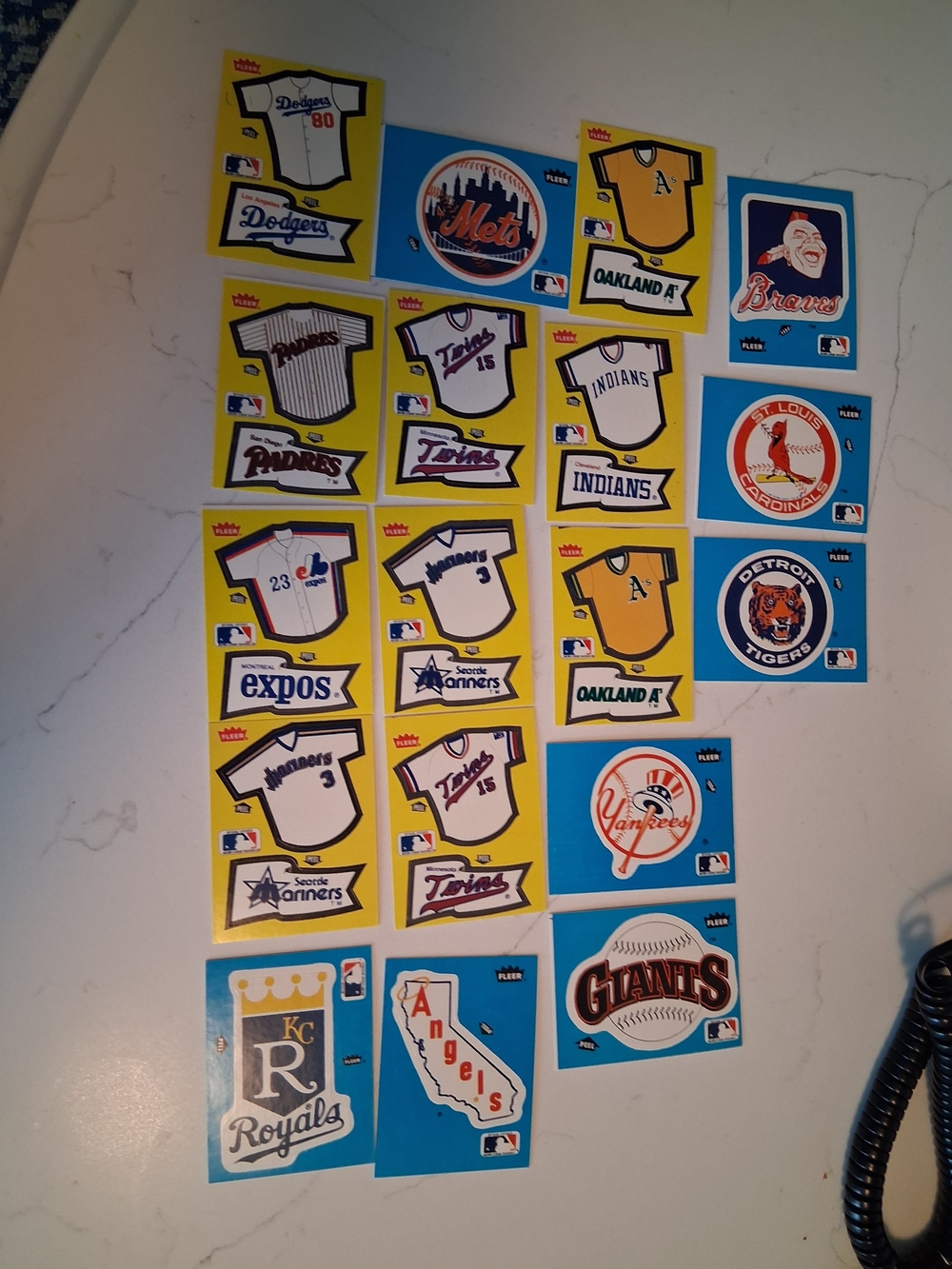 MLB Team Sticker Set - Yellow & Blue Baseball Logos